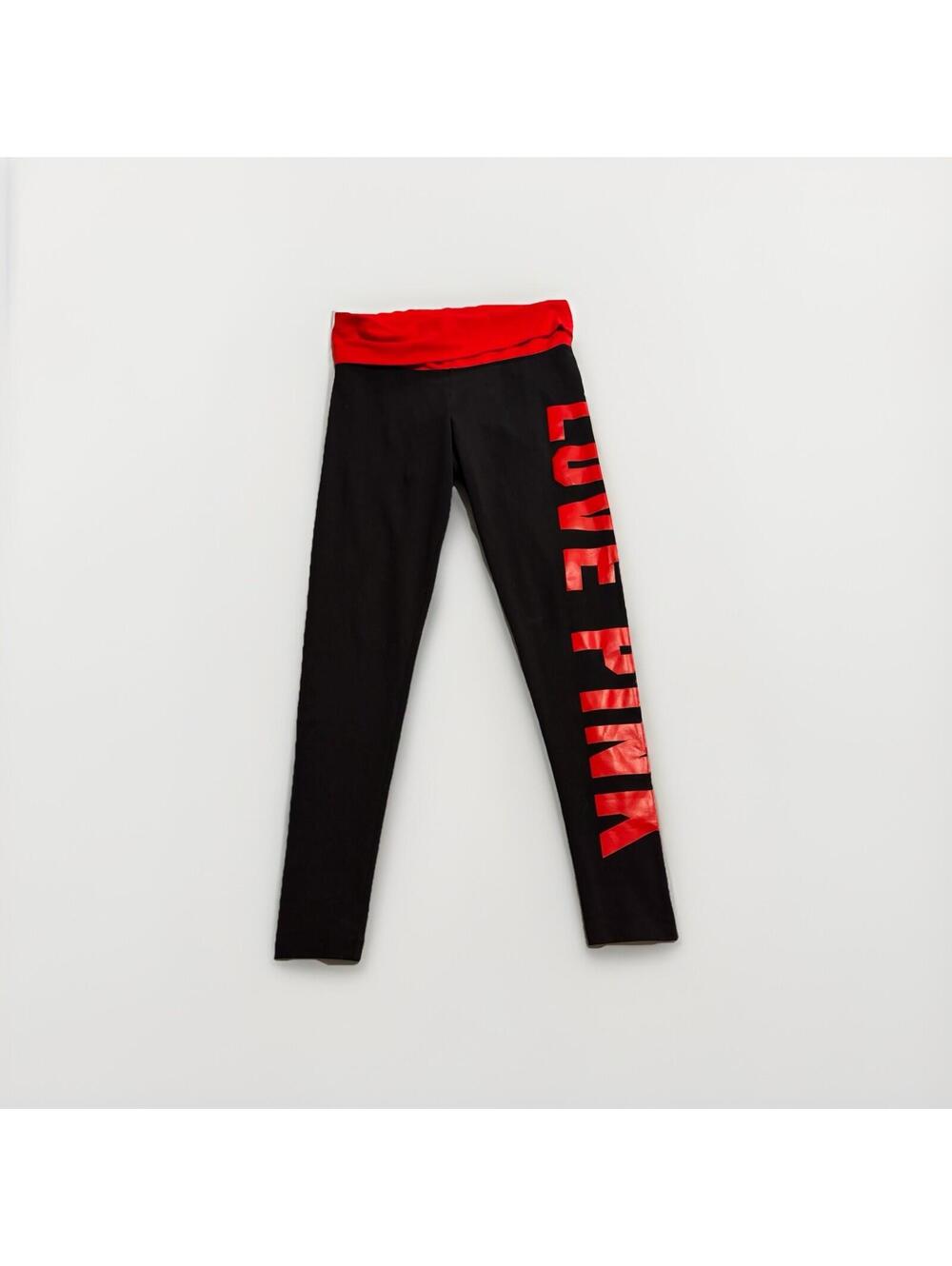 Y2K Victoria's Secret Red Love Athletic Stretch Workout Yoga Leggings Black M